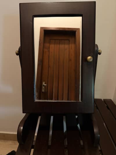 Wooden Vanity Mirror with Storage- Dark Brown