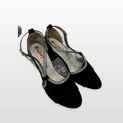 Black Suede Pointed Heels with Silver Trim (Brand New)