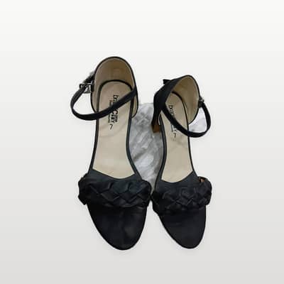 Black Braided Strap Block Heel Sandals