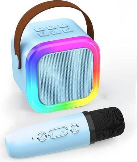 Aura K12 Portable RGB Karaoke Speaker with Wireless Microphone - Bluetooth, 1500mAh 8H Playtime, 5 Voice Effects, RGB Lights, TF Card, AUX - Party Speaker for Kids & Adults