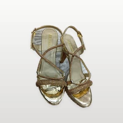 Golden Strappy Rhinestone Heels (Metro)