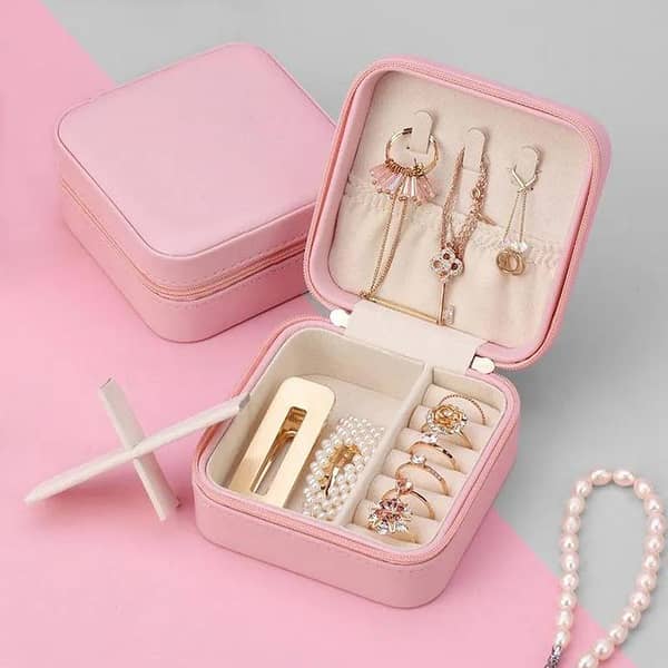 Leather Travel Jewelry Organizer Box for Women – Portable Storage Case for Hair Accessories & Rings – Classic Style – All Season