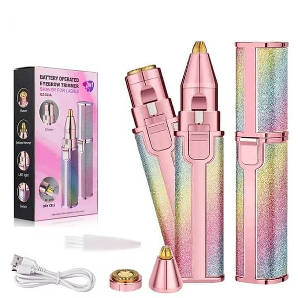 2-in-1 Rechargeable Hair Remover & Eyebrow Trimmer with LED, Pain less Precision Shaver for Women’s Face, Lip, Chin, Bikini – Electric Facial Razor for All Skin Types