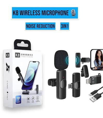  K8 Professional Wireless Lavalier Mic - 1 Mic + 2 Receivers 
