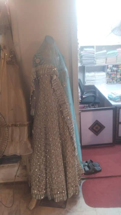 walima maxi silver color and light blue duppata