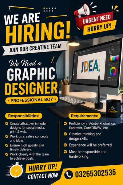 GRAPHIC DESIGNER URGENT HIRING – PROFESSIONAL  (BOY)