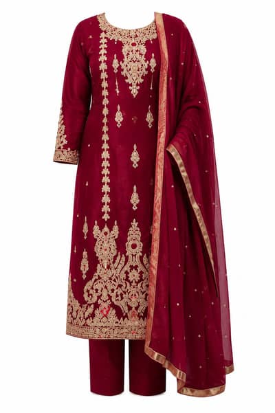 Luxury Maroon Formal Dress – Heavy Embroidery
