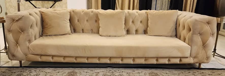 Beige Tufted Sofa, Daybed and Pouffe Set