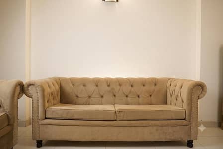 7 Seater Sofa Set for Sale in DHA 2 Islamabad | Beige Velvet Fabric
