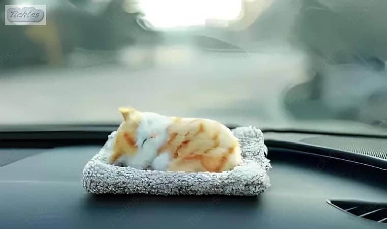 "D-11 Universal Car Dashboard Sleeping Cat Toy – Silicone Cute Pet Figurine on Carpet Mat | Decorative Dashboard Accessory for Car Interior (1 Pc)"