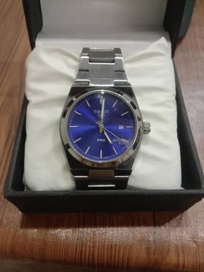 Tissot brand watch with box silver and blue color
