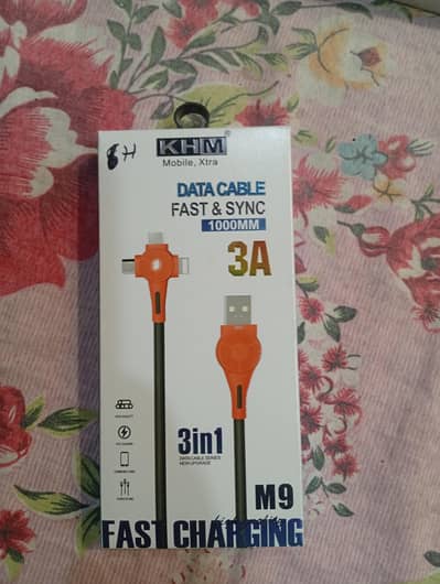 KHM M9 3 in 1 Fast Charging Data Cable 3A – Brand New