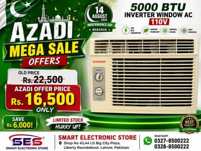 Azadi mega sale offer 5000 Btu inverter window ac fresh stock 2026