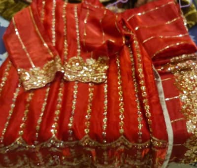 Premium Red 3 Piece Stitched Dress with Heavy Embellishments – Large