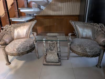 luxury gold nude chair and table set