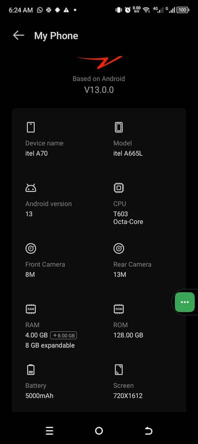  itel A70 4GB RAM + 128GB ROM — For Sale