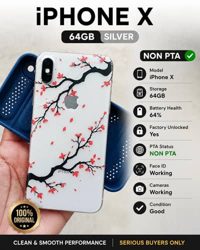 iphone X 64GB Silver|(Factory unlock) Face ID OK|Non-PTA