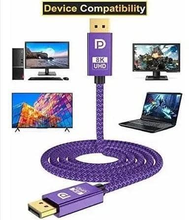 ​8K UHD DisplayPort Cable 6.6FT - High-Speed 8K@60Hz / 4K@120Hz Braided DP Cable R968