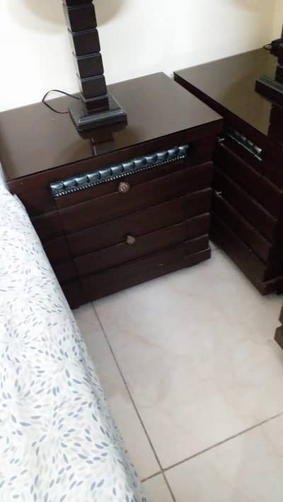 wooden bed set with wardrobe
