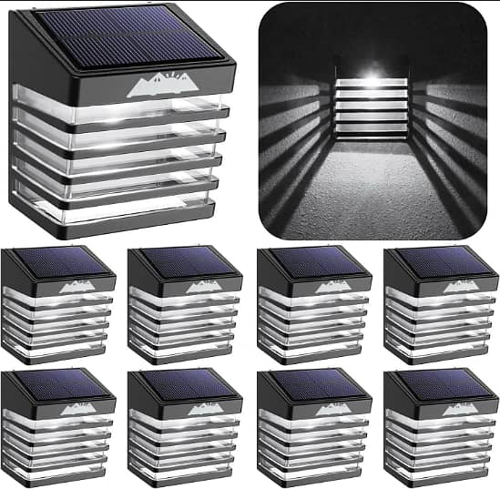 AloftSun Solar Lights Outdoor 8 Pack, Solar Fence Lights Outdoor Decorative with 2 Modes Smart Side Button, IP65 Waterproof for Solar Garden Lights, Garden Fence Solar Lights Cold White [Energy Class A+++] C R704