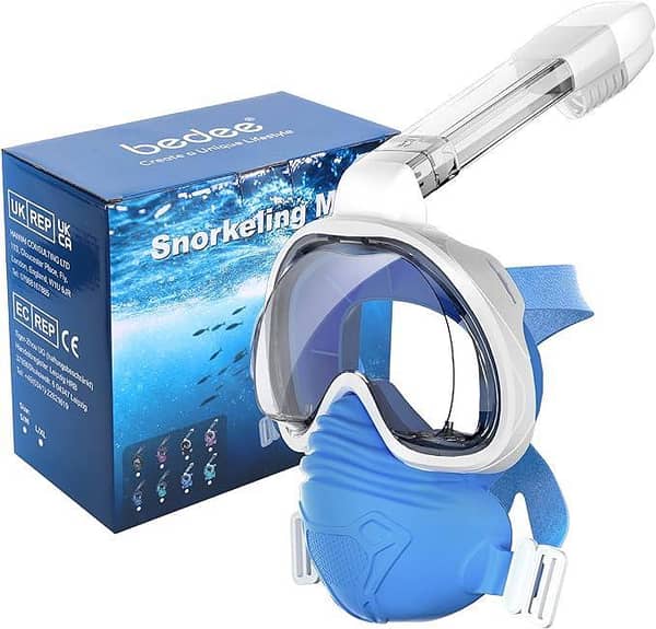 bedee Full Face Snorkel Mask with Dry Top System, Camera Mount, 180° View, Anti-Fog and Anti-Leak
