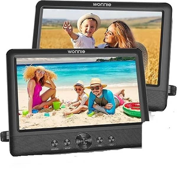 WONNIE 10.5" Two DVD Players Dual Screen for Car Portable CD Player Play a Same or Two Different Movies with Two Mounting Brackets, 5-Hour Rechargeable Battery, Support USB/SD Card Reader uk import C C331