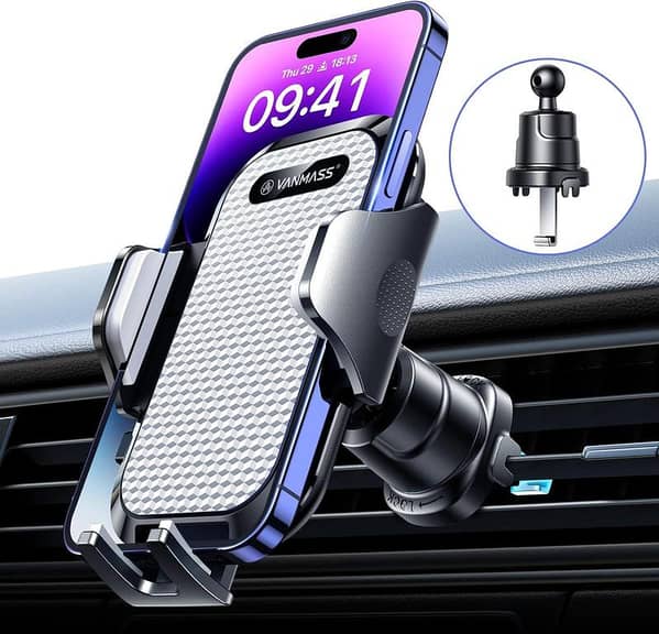 VANMASS Pro Version Car Phone Holder with 360° Rotatable Vent Clip (R1888 HOLLDEER) – Silicone-Padded, Stable, 100% Silicone Protection