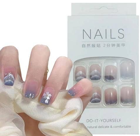 Vezocim Floral Artificial Nails 24Pcs – Reusable Full-Cover Press-On Nails for Women, Medium Length with Flower Design (R4251)