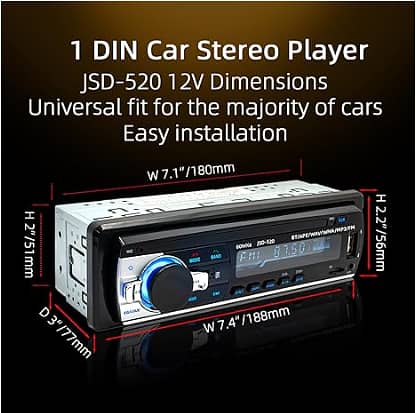 JUST DEVICE JSD-520 Car Stereo: Single-Din Bluetooth Handsfree FM Receiver with USB/TF/AUX (No CD)