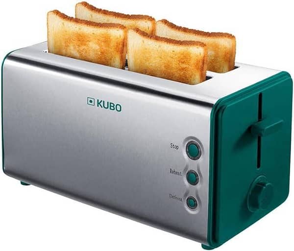 Kubo Toaster Stainless Steel with 2 Extra-Long Wide Slots, 1400W, 5 Browning Levels, UK Import