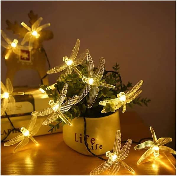 Outdoor String Instrument with LED Fairy Lights: Dragonfly Solar Lanterns, Waterproof Decorative Lamp for Courtyard, Warm White