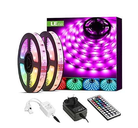 LE LED Strip Lights 10M (5m x 2) RGB with Remote, 300 LEDs 5050, Dimmable, Plug-in