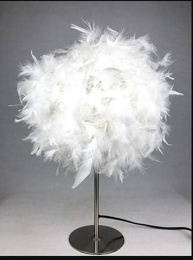 Modern Tall White Feather Table Lamp Shade with Chrome Base, 60 cm