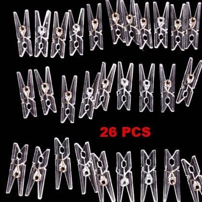 Mini Spring Clear Clips for Photo Paper, Clothespins, Craft Use – 26PCS, 25mm