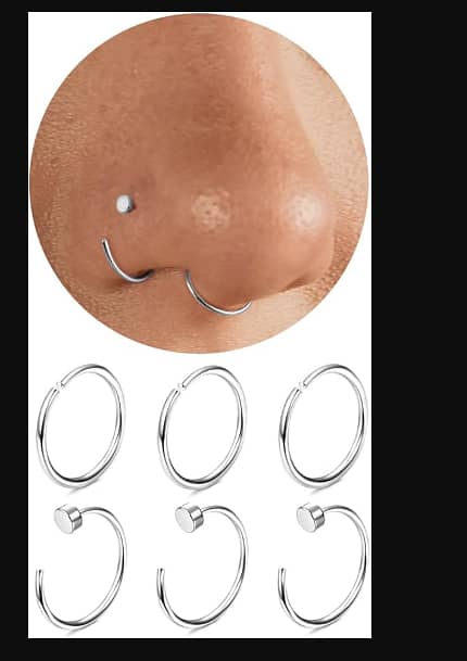 Diamday 10 pcs 316L Surgical Steel Fake Nose Ring Set, 18/20/22G 6–8mm Inner Diameter