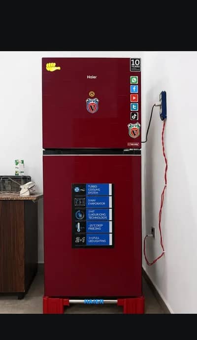 Title: Haier 10 Years  Refrigerator Red Glass Door Excellent Condition