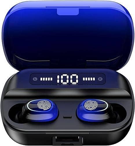 Kinganda True Wireless Bluetooth Headphones with LED Charging Case, IPX7 Waterproof, HiFi Stereo Earbuds with Built-in Mic (Blue, UK Import)