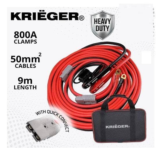 KRIEGER Jump Leads for Car Battery, 9 Meters, 50 mm², 800 A – Permanent Installation with Quick Connect Plug (Model C R3009)
