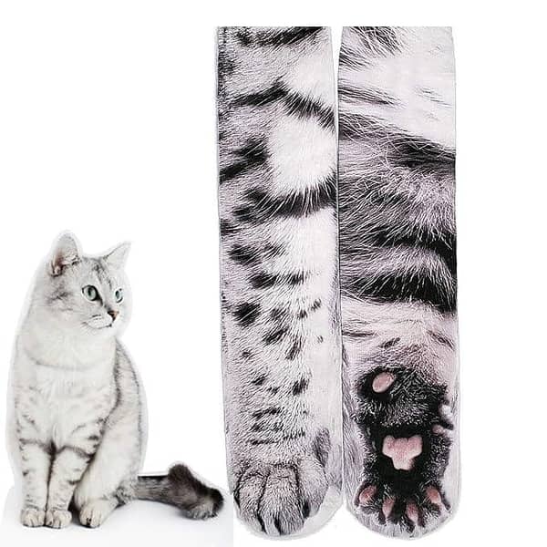 Animal Print Paw Socks, 3D Print Novelty Socks, Elastic Cat Dog Paw Stockings for Adults Kids Wearing A R1098 SOCCKS