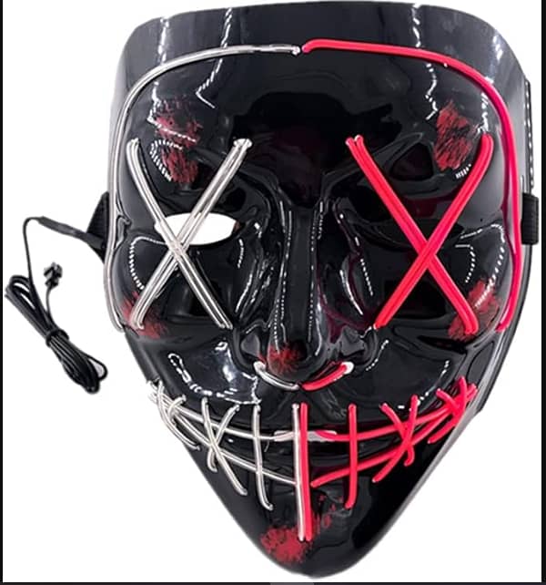 Halloween Light Up Mask LED Mask EL Wire Scary Mask for Halloween Festival Party, Masquerade Cosplay Light Up Face Mask for Men Women Kids C R4393