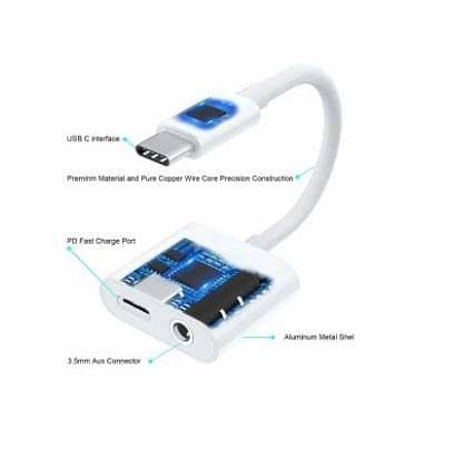 USB C to 3.5mm Headphone Adapter Splitter, 2-in-1 USB C Type C Splitter Adapter,USB C Fast Charge and 3.5mm Headphone Audio Jack A R976 TYPEC