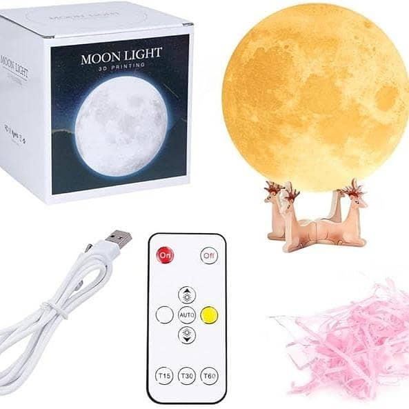 Moon Lamp with Your Photo Text - 3D Printing Moon Light 5.9 Inch Touch Change 2 Colors uk import