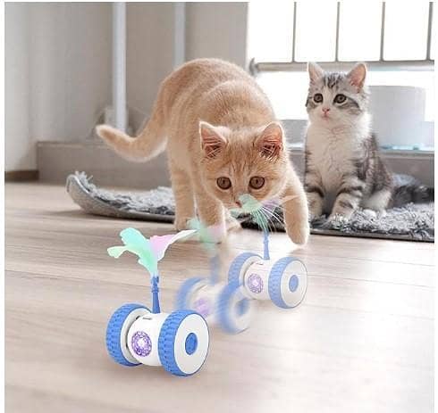 Interactive Rechargeable Cat Toy Car - Automatic Toy with Feather Attachment for Cats | Quiet and Fun Play Car for Kittens to Reduce Boredom for Small, Medium and Large Cats C R 3620