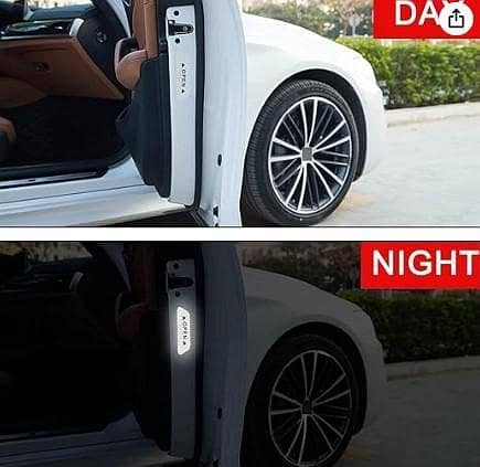 UniV-ersal 3D Carbon Fiber Car Door Handle Paint Scratch Protector Sticker Auto Door Handle Scratch Cover Guard Protective Film Pad with Safety Reflective Strips (STICKEROPEN, Silver)  C  R5205