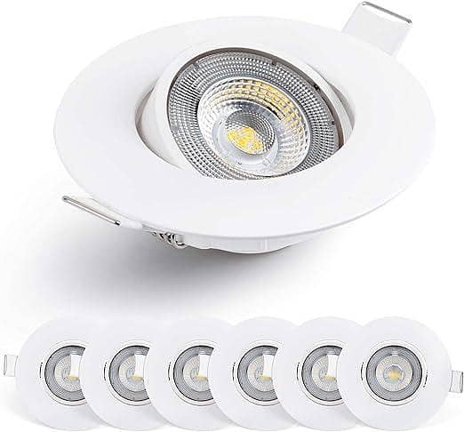 Emos LED Recessed Spotlight 230 V, 5 W / 450 lm, 50° Swivel, Cool White 6500 K (Daylight White) Recessed Spotlight, Flat 68 mm Hole Size, Round (Housing Colour White) uk import C A793