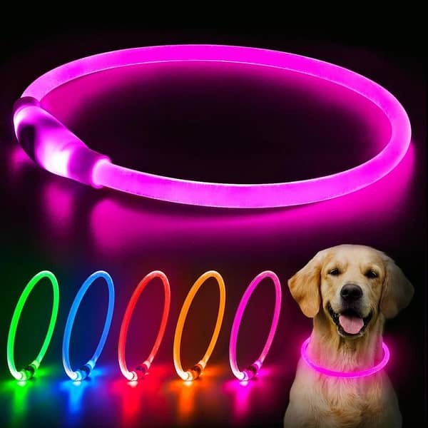 USB Rechargeable LED Necklace Lighted up Safety Bracelet Glowing Necklace Glow in The Dark Super Bright PINK