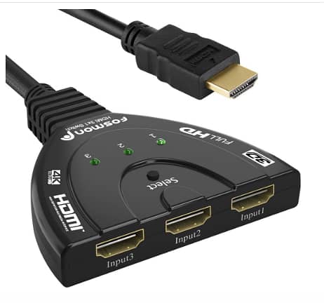 Fosmon 4K HDMI Switch 3 in 1 Out 4K@30Hz, 3 Port HDMI Switcher with HDMI Pigtail Cable, Supports Ultra HD, HDCP, 4K for HDTV, PS5, Xbox, Fire Stick C AS66