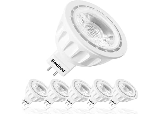 Boxlood MR16 LED Light Bulb Non Dimmable, 90% Energy Saving, 6000K Cool White (Daylight), 40 Degree, AC/DC 12V, 5 Watts, 50W Halogen Bulb Equivalent, GU5.3 Base, 6Pack C R5074