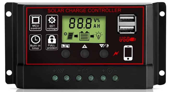 WERCHTAY 60A Solar Charge Controller 12v/ 24v PWM Solar Panel Charge Controller Intelligent Regulator with 5v Dual USB Port Display Adjustable Parameter LCD Display and Timer Setting ON/Off Hours R5353 C3