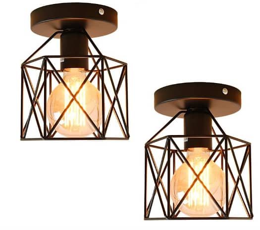 ANIU Semi Flush Mount Ceiling Light Fixture for Farmhouse Kitchen, Hallway, , Black Rustic Industrial Style, Ceiling Light Covers for E26 Bulb. 2 Pack C R4905